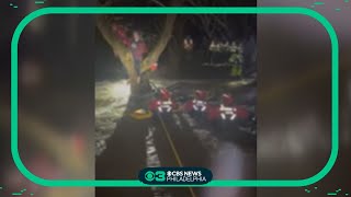 Rescue crews save man caught in floodwaters in Delaware County