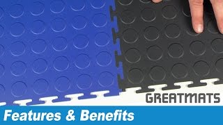 Shop Garage Flooring Now: https://www.greatmats.com/garage-flooring.php

Today we’re going to talk about Greatmats 20x20 inch Coin Top Home Floor Tiles.

This industrial strength modular flooring system is made of a chemical resistant PVC material that is also easy to clean with a damp mop.

The 20x20 inch universal interlocking tiles feature a coin top surface design and are available in eight color options as well as black.

Use these flooring tiles in warehouses, garages, basements and entryways. 

They are easy to install and the color and tensile strength of the tiles are not affected by heat, cold or humidity.

Coin Top Home Floor Tiles are made in the USA, feature a 10 year warranty and ship from Missouri via ground or freight delivery to your location.

Thanks for watching Greatmats TV!

#GreatGarageFloor