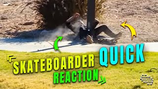 Skateboarder Avoids Slamming into a Light Pole