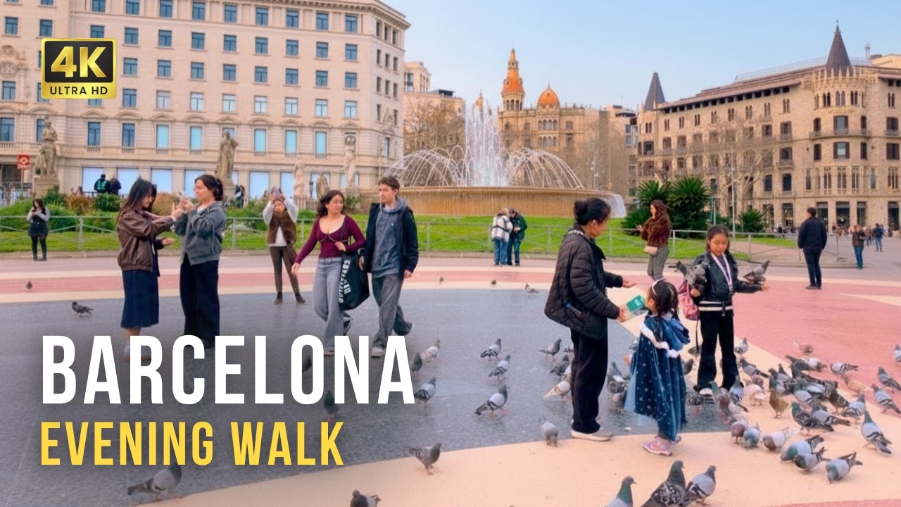 Вечерняя прогулка по Барселоне: от центра города до порта | 4K пешеходный тур