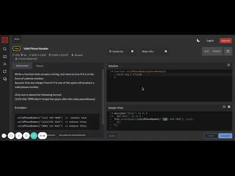 Training on Valid Phone Number - Codewars - Sala A