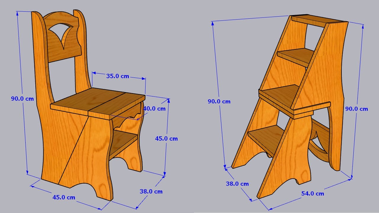 Como hacer una SILLA ESCALERA de madera paso a paso -   Hacer  escalera de madera, Estantes de paletas de madera, Bancos plegables de  madera