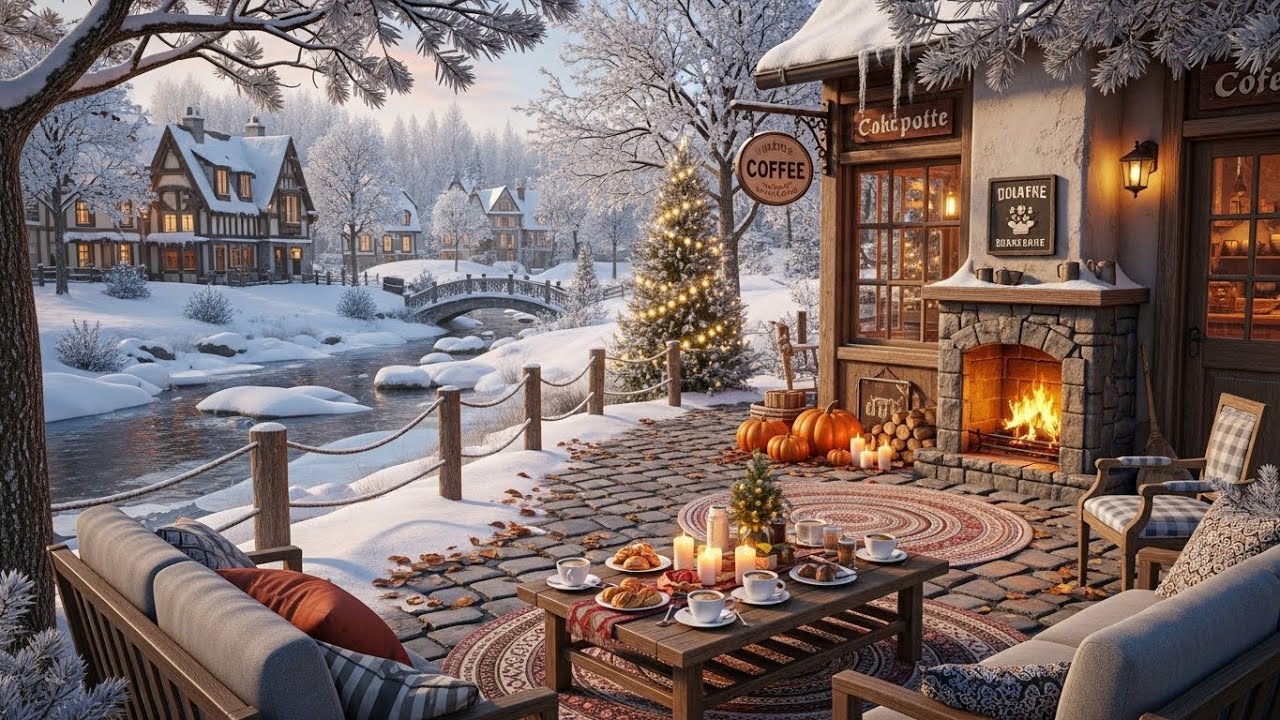 Relaxing Morning Jazz ❄ Cozy Lakeside Winter Porch Ambience for Calm and Focus