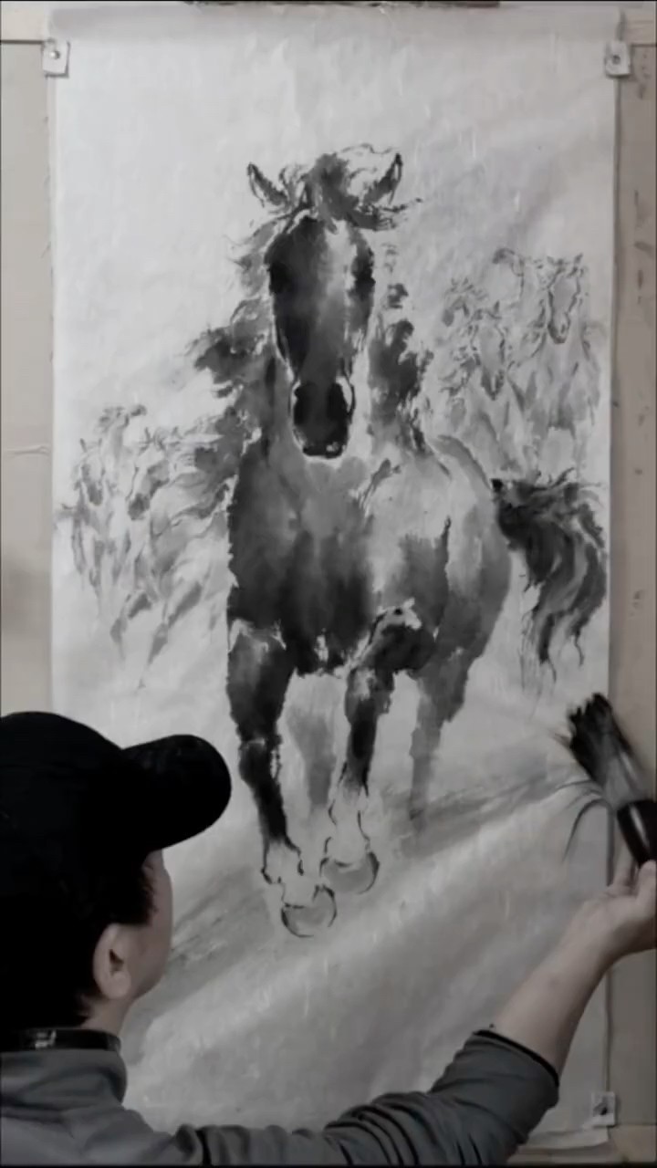 中国水墨画作骏马图（Chinese ink painting of horses）120*60cm 41103