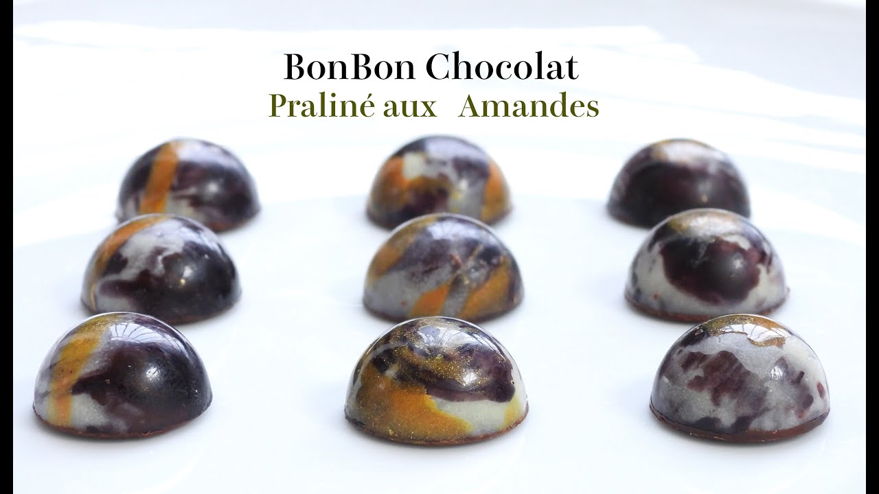 ボンボンショコラの作り方 プラリネアーモンド味  How to make praline almond bonbon chocolate