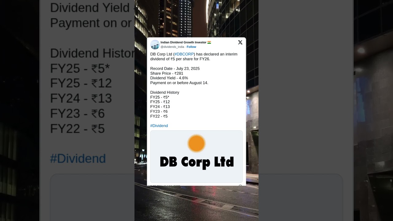 DB Corp Ltd has declared an Interim Dividend of FY26. 