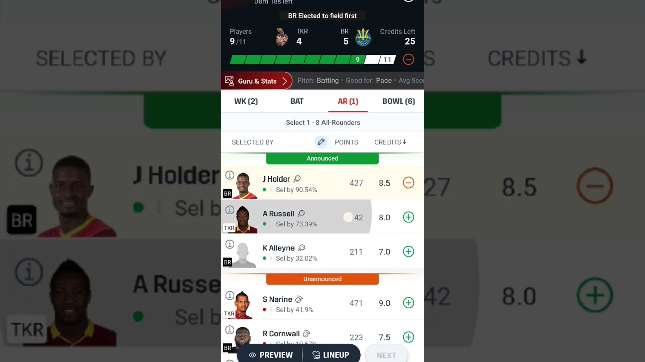 TKR vs BR Dream 11 | CPL T20 | Carribbean Premier league | 