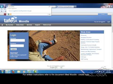 Create Moodle login - Business Administration TAFESA South Distance Learning