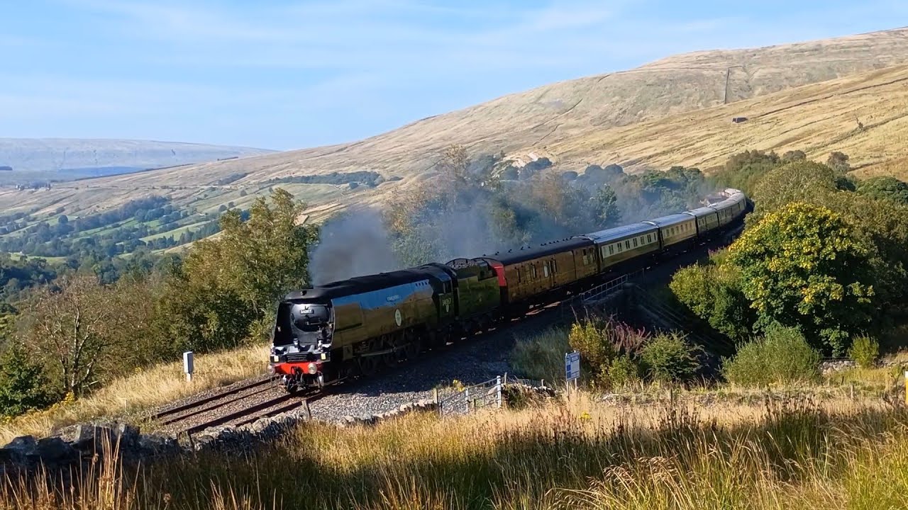 S&C Steam Special Carlisle - Hull SR 34067 Tangmere hurries over Dent Head viaduct on 31/8/3024.