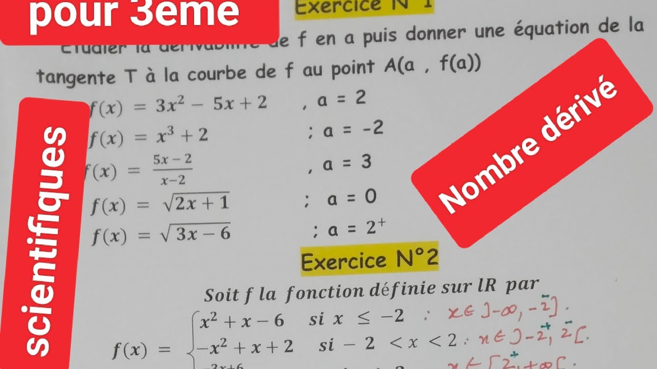 Pour 3ème scientifiques: Dèrivabilitè Rappel de cours et Applications