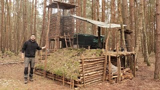 Solo Overnight Building a Deer Camp in The Woods and Smoked