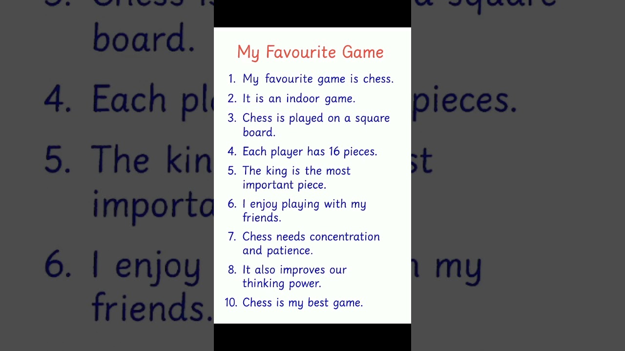 My Favourite Game – Chess | 10 Lines Essay | Notebook Style Shorts