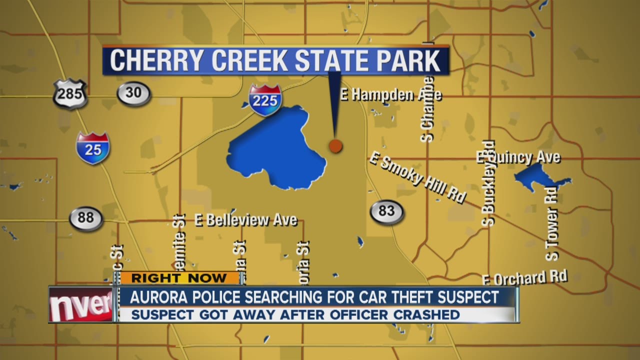 Aurora Police searching for car theft suspect after officer crashes in