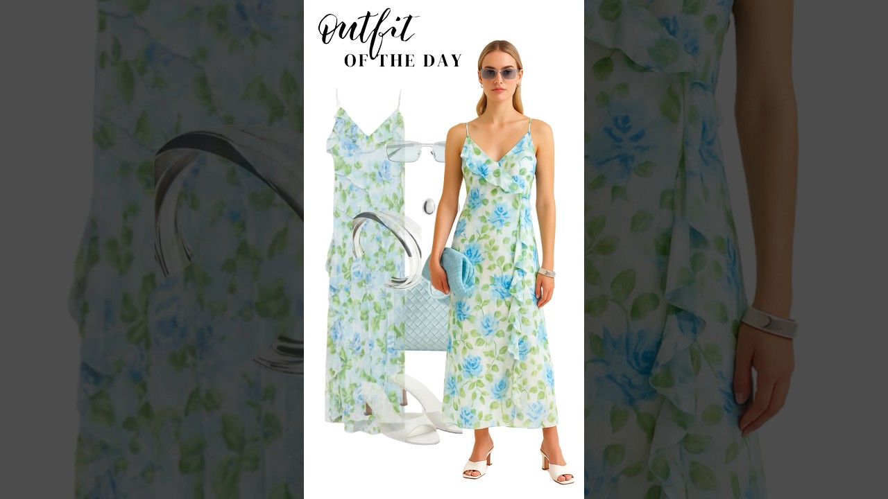 Soft Blue Floral Dress Summer Look | High Street wedding guest 2025