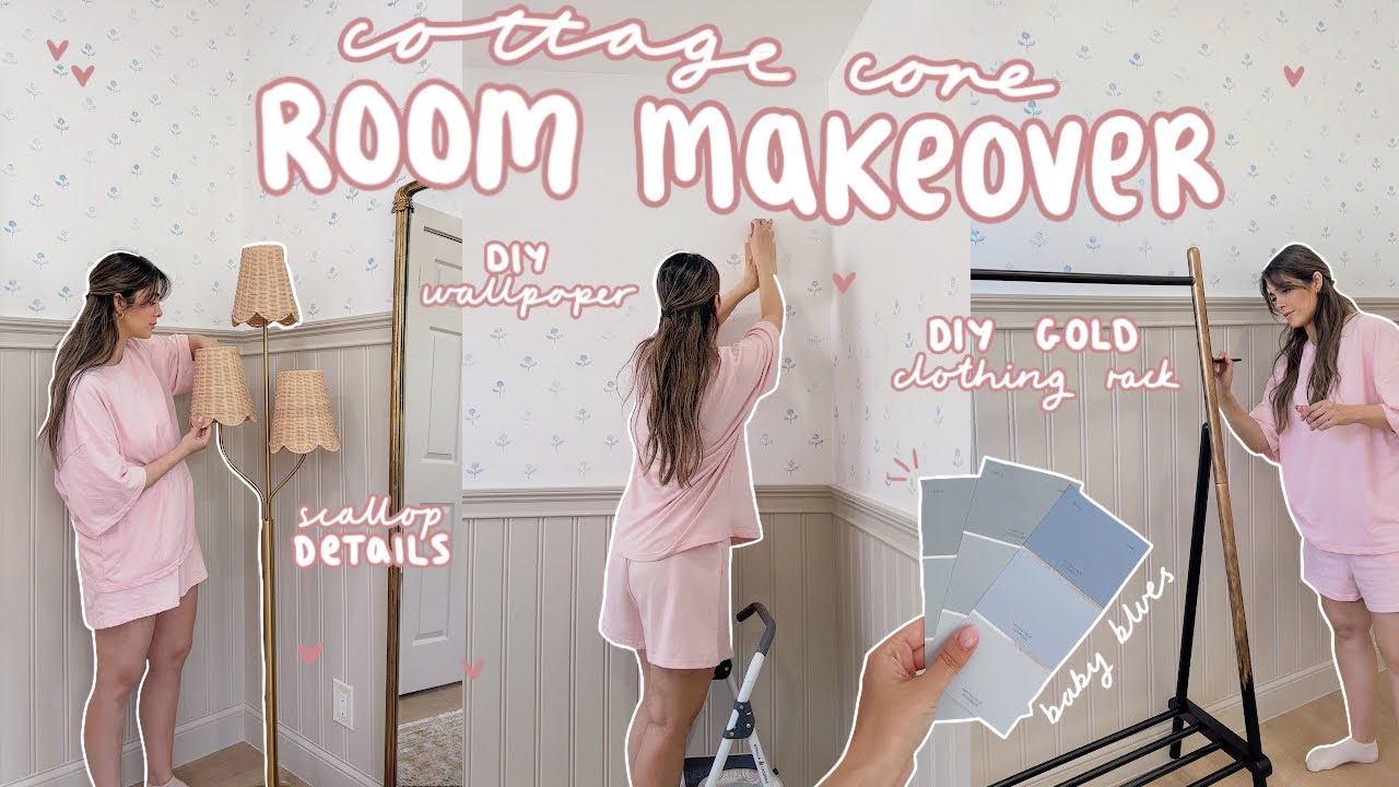 COTTAGECORE Room Makeover!🌷DIY floral wallpaper, gold paint & thrift finds