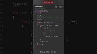 Best C++ pattern program tutorial video || 💯🧠 #youtubeshorts #coding #codewriter07