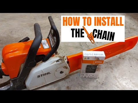 STIHL MS 180 C-BE, How to mount and bar the chain, tension the saw chain