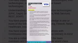 VISA | Software Engineer | Bangalore | Full Stack, Java, J2EE, JavaScript, REST #shorts #ytshorts