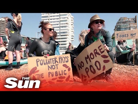 British protestors demand 'no more poo' pumped into UK waters