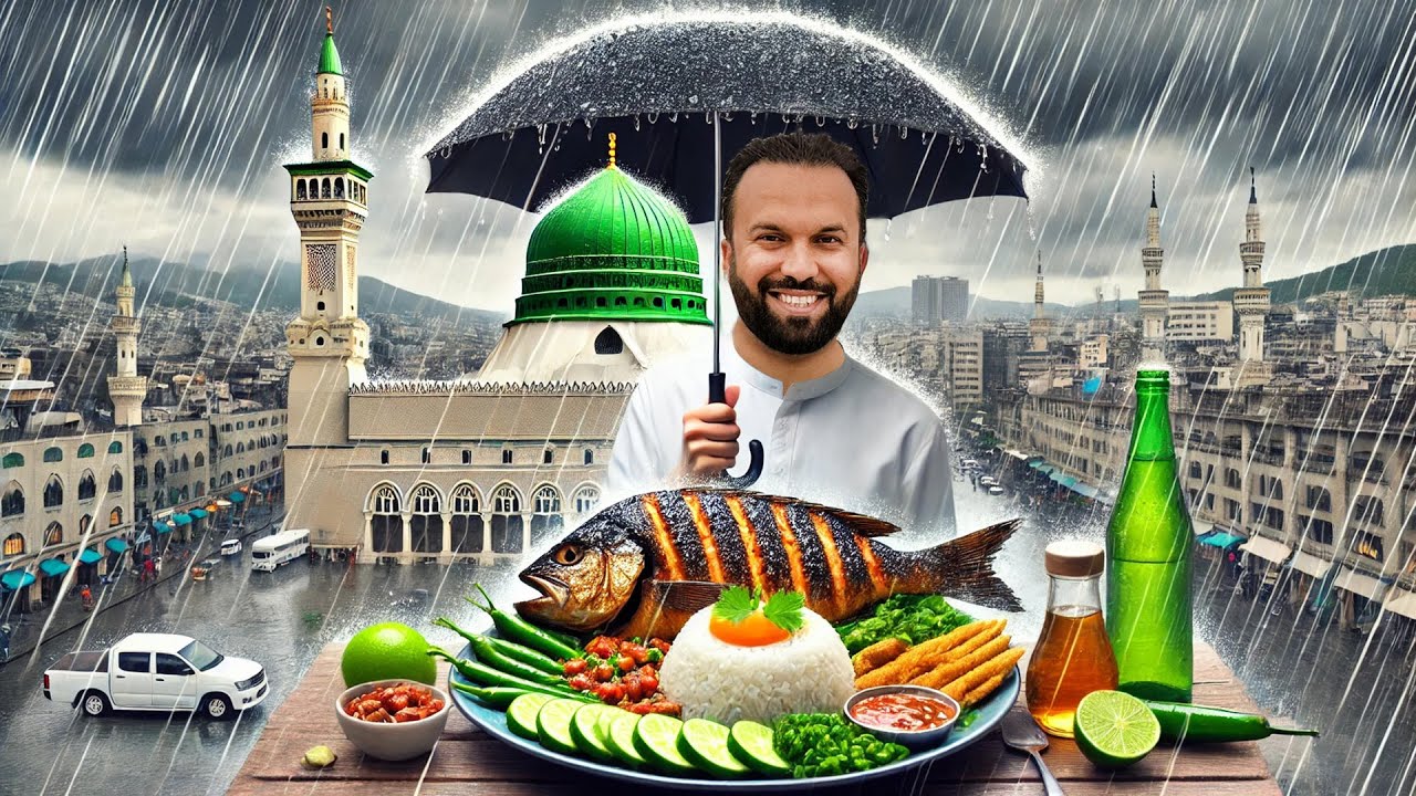 Heavey Rain 🌧️ In Madina ❤️ Masjid e Nabawi & Crispy Fried Fish Feast! 😋