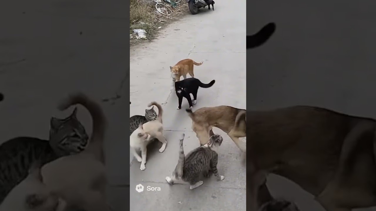 Epic Cat and Dog Showdown on the Street! Funny animals 