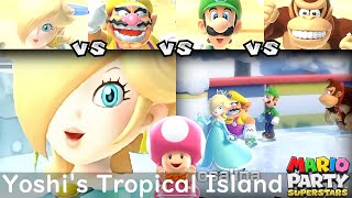 Mario Party Superstars Rosalina vs Wario vs Luigi vs Donkey Kong at Yoshi's Tropical Island