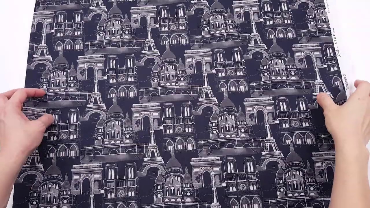 Stof France vintage black Paris fabric with the Eiffel Tower and Arc de Triomphe