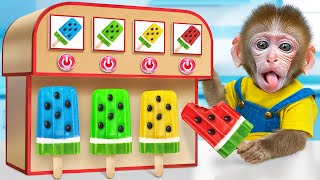 KiKi Monkey take Perfect Rainbow Watermelon Ice Cream from Vending Machine | KUDO ANIMAL KIKI