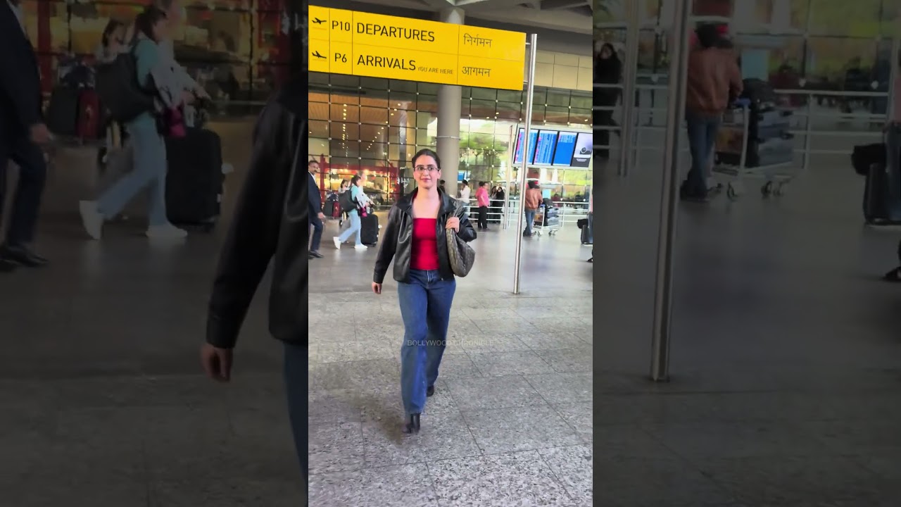 Кудри, комфорт и стиль! ✨💖 Саня Малхотра блистает в аэропорту!