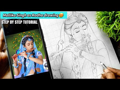 Mallika Singh as Radha drawing❤️, Shri Radha drawing, The Arts Cafe