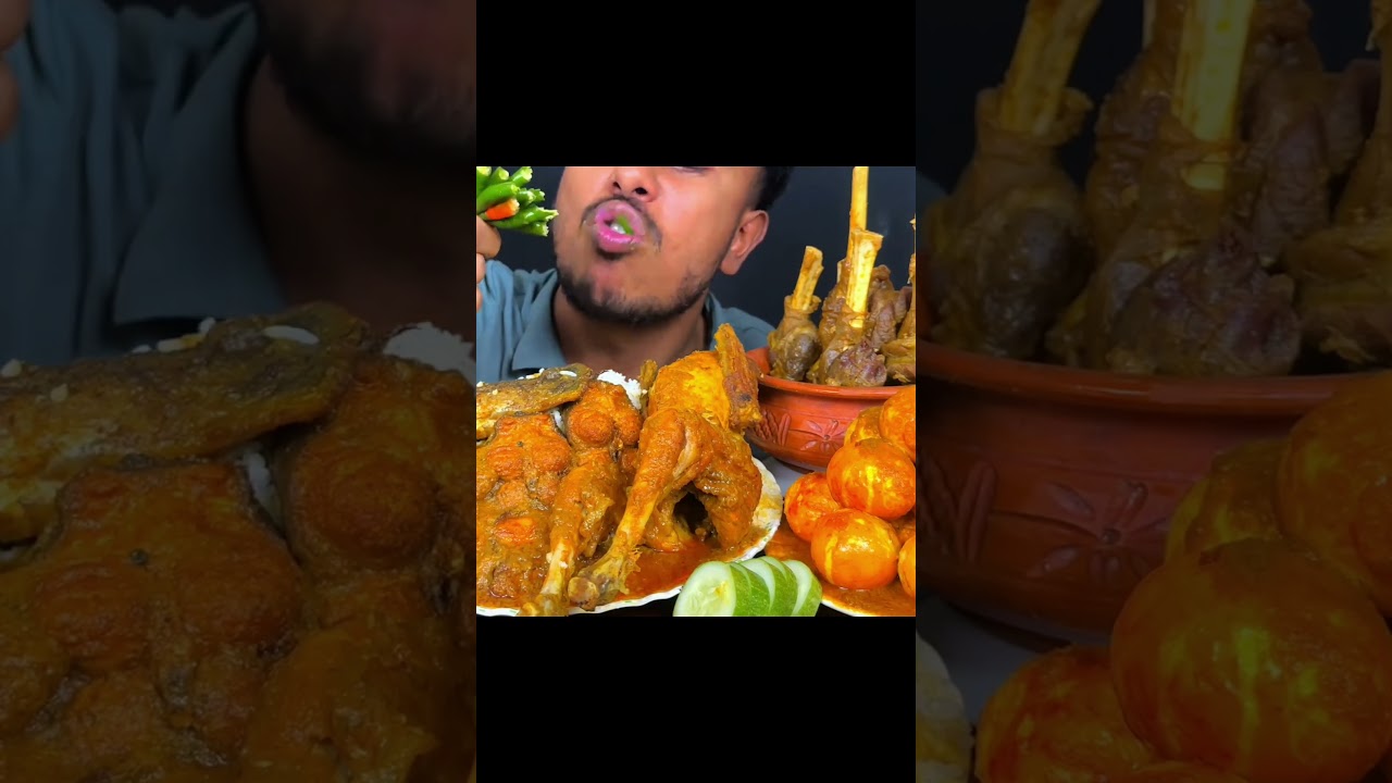 ASMR: eating spicy chilli, deshi mutton curry, handi mutton nalli curry  | mukbang eating