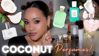 COCONUT PERFUMES IN MY COLLECTION! 🥥 FLUFFY, SWEET, LACTONIC, BEACHY & MORE! | AMY GLAM 🥥