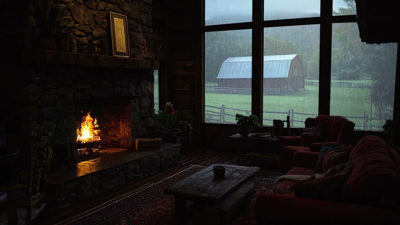 Dark Night Rain in a Forest Cabin 🌧️🔥 8 Hours Fireplace Sounds for Relaxation