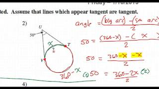 Day 10 HW - Arc and Angle Relationships with Tangents