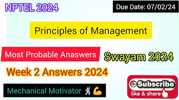 Principles of Management | Week 2 Quiz | Assignment 2 Solution | NPTEL | SWAYAM 2024