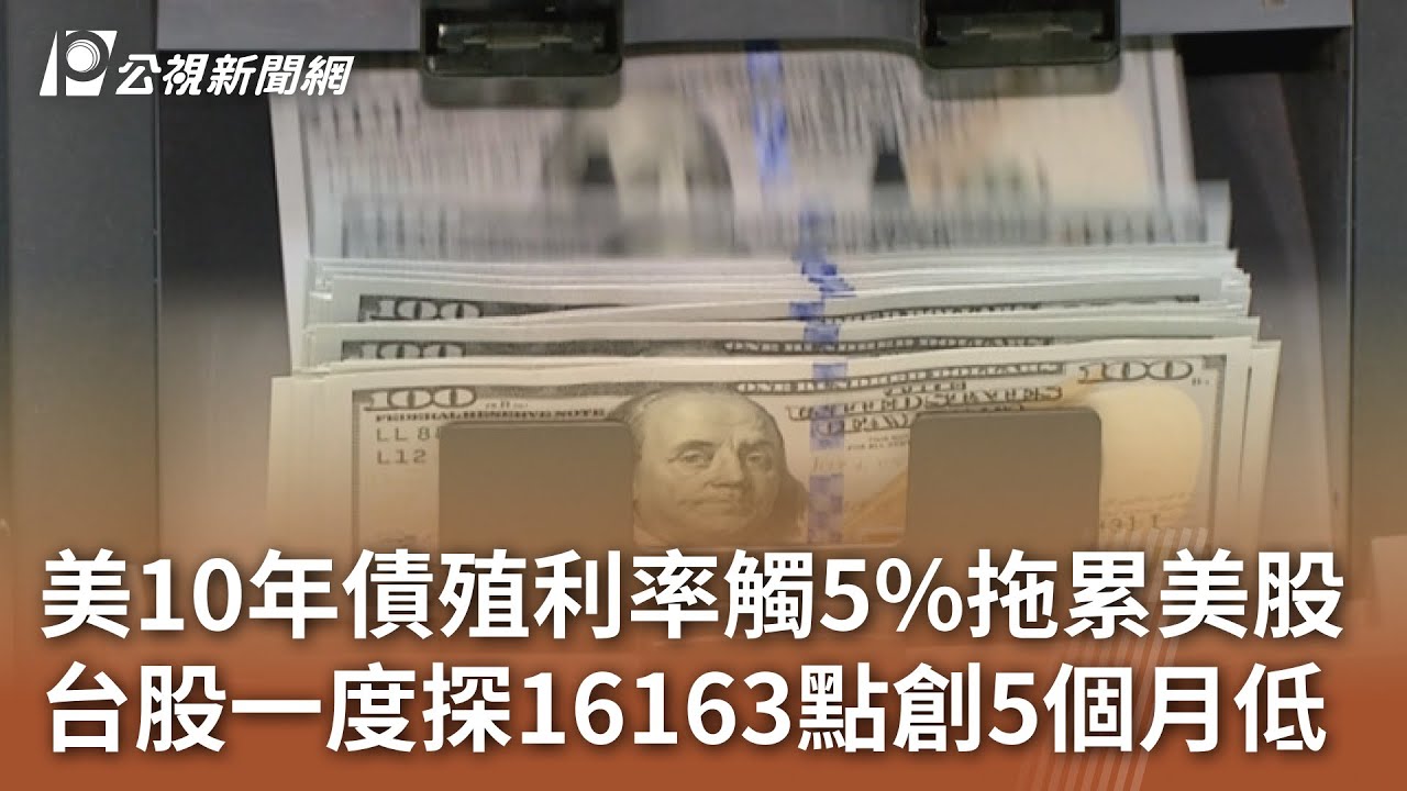 美10年債殖利率觸5%拖累美股 台股一度探16163點創5個月低｜20231024 公視中晝新聞