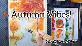 Autumn Vibes!/ Maple Road- Watercolor Painting -Tutorial Step by Step