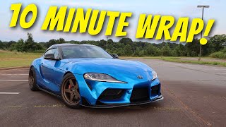 Vinyl Wrapping My 2023 Manual Toyota Supra KPMF Gloss Indulgent Blue In 10 Minutes!