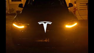 Where is the hazard light switch on the Tesla Model Y