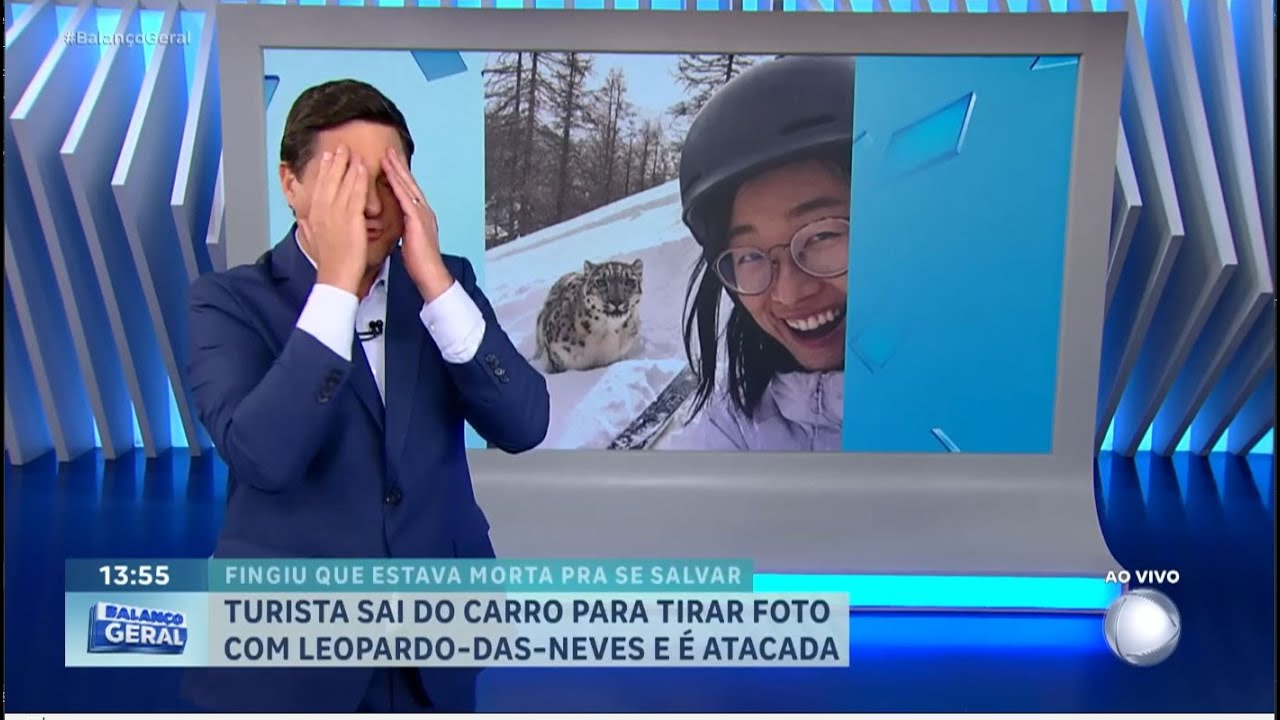 Turista é atacada por leopardo-das-neves após sair do carro para fazer self | BALANÇO GERAL