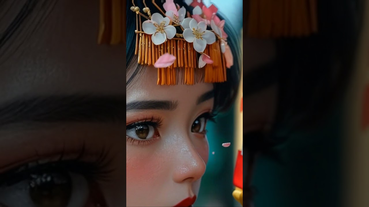 A geisha stands gracefully under the cherry blossoms 