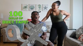 100 Layers Duct Tape Challenge!! (SMH) **HE CRIED**