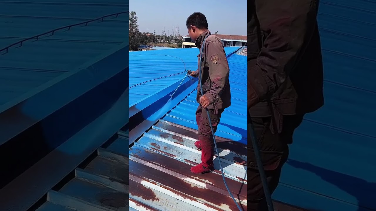 Airless-spray painting a roof 