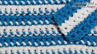 ブランケット模様の編み方【簡単かぎ針編み】バッグ、ポーチなどにも!Easy Crochet Blanket Pattern