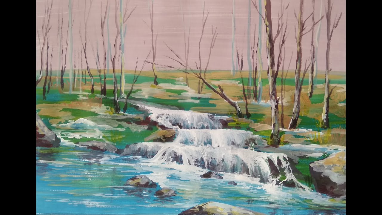 Мастер Класс. Гуашь. ОНЛАЙН УРОК. ВЕСЕННИЙ РУЧЕЙ - YouTube