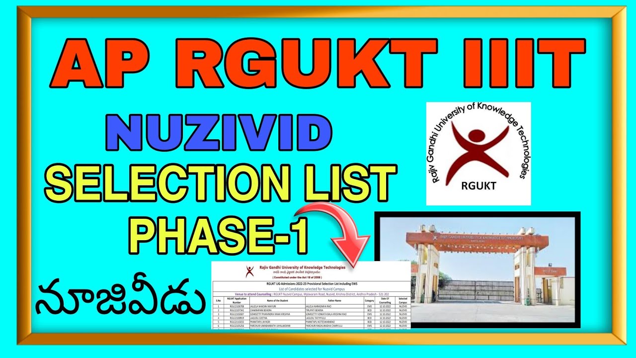 Ap Rgukt iiit NUZVID SELECTION LIST 2022-23 || Full list Names and details Available in Video 👍