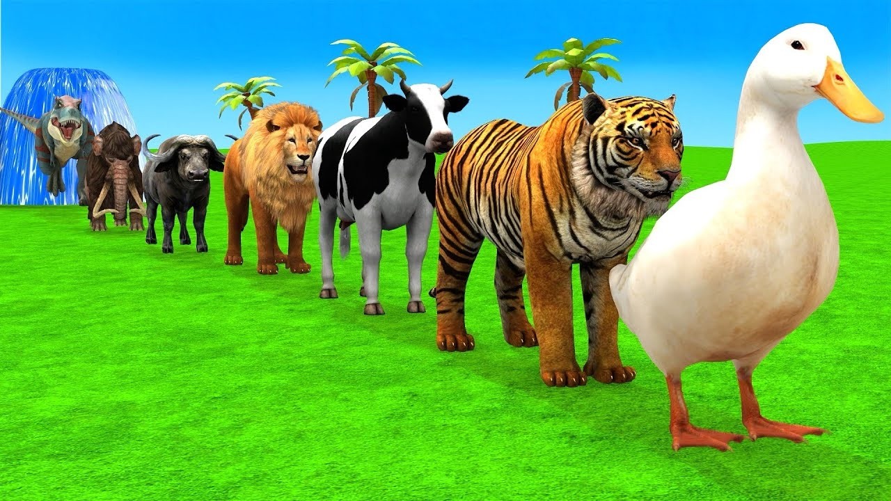 Massive Long Slide Game with Cow Elephant Gorilla Hippopotamus Tiger 3d Animal Game Funny 3d Animals