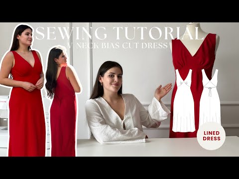sewing pattern v neck dress Maxi PDF Women's 'Daisy' the long skirt length and sleeves balance the depth of the mock DIY Bias Cut V-Neck Dress
