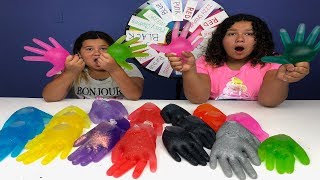 3 COLORS OF GLUE SLIME GLOVES CHALLENGE MYSTERY WHEEL OF SLIME EDITION!