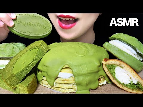 【咀嚼音/ASMR】抹茶ミルクレープで抹茶パーティ モッパン ケーキホール食い スイーツ 大食い MACHA PARTY Green Tea Crepe Cake Mukbang 녹차 케이크 먹방